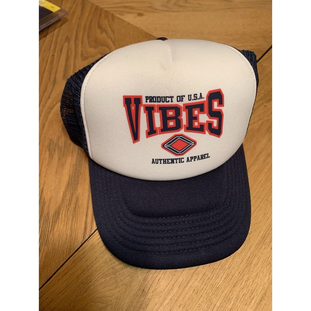New VIBES Authentic Foam Trucker Hat Two Tone SnapBack White Foam Black Mesh NWT